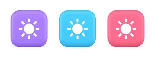 Brightness button sun light warm cold contrast digital interface 3d realistic icon vector