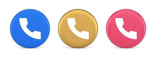 Helpline hotline call center phone handset button 3d realistic circle icon vector