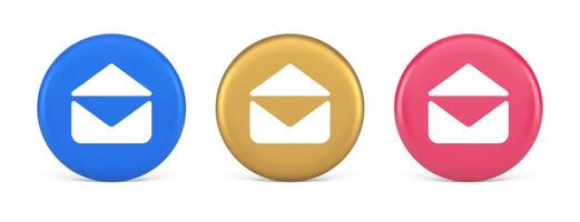 Email open envelope letter received incoming message button 3d realistic circle icon vector