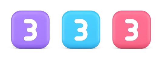 Three number button internet communication texting message character 3d realistic icon vector