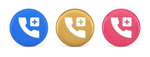 Call phone add emergency hotline service button 3d realistic circle icon vector