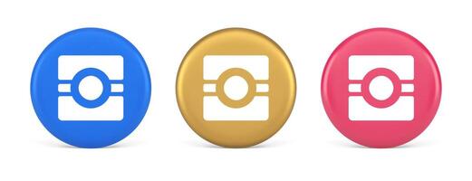 Camera photo application button multimedia photograph service 3d realistic circle icon vector