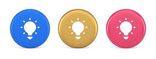 Light bulb illuminated innovation idea button brainstorming creative solution 3d circle icon vector