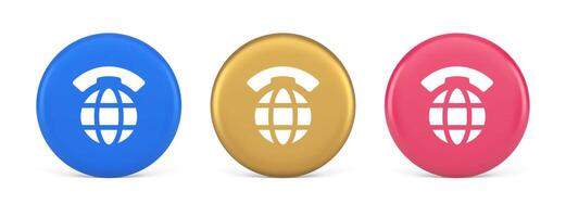 Global communication internet call connection button planet with handset 3d realistic circle icon vector
