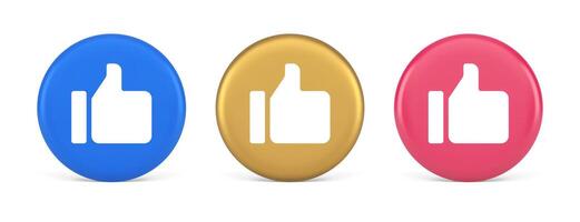 Thumb up like cool button cyberspace approve acceptance communication 3d realistic circle icon vector