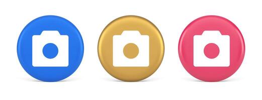 Photo camera multimedia content creation button optical lens zoom device 3d circle icon vector