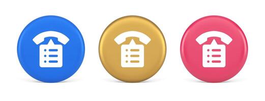 Call phone book contact list button cyberspace friends information communication 3d circle icon vector