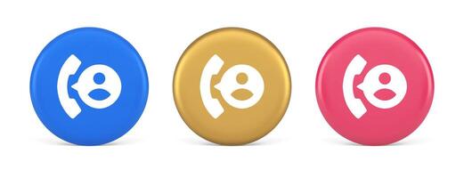 Phone contact call helpdesk customer support button telephone talk service 3d realistic circle icon vector