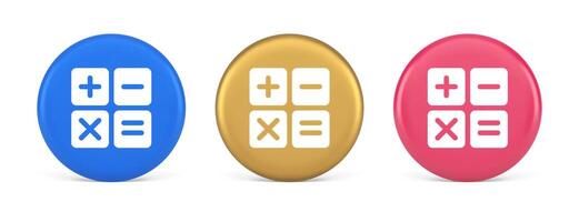 Calculator math counting button accounting balance mathematics financial keyboard 3d circle icon vector