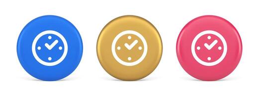 Watch time control button alarm clock deadline checking web app design 3d realistic circle icon vector