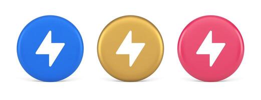 Charge power lightning button electricity thunderbolt arrow 3d realistic circle icon vector
