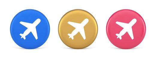 Airplane plane travel button flying vehicle commercial jet navigation 3d realistic circle icon vector