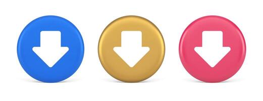 Arrow down button keyboard navigation pointer cyberspace downloading web app 3d circle icon vector