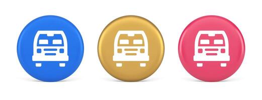 Bus automobile passenger transportation button city transfer journey 3d realistic circle icon vector