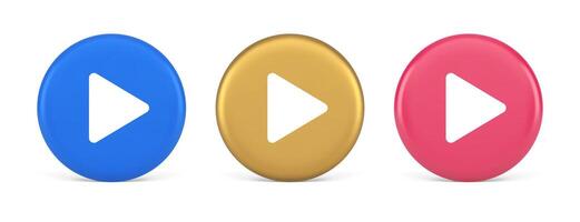 Play button triangle right arrow multimedia content player web app design 3d realistic circle icon vector