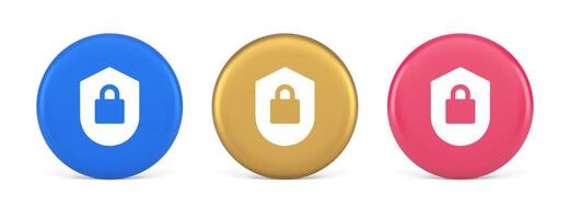 Lock shield security button privacy blocked password service web app 3d realistic circle icon vector