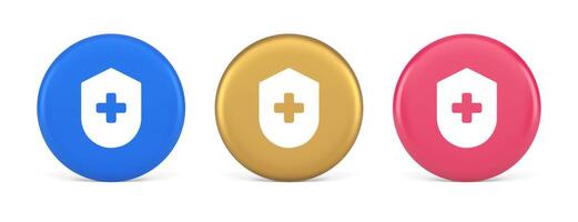 Medical secure shield check plus button approval confidential medicine protection 3d circle icon vector