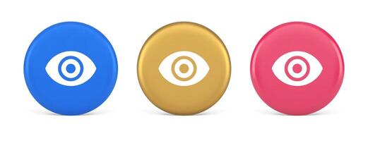 Eye button visibility searching optical lens web application 3d realistic circle icon vector