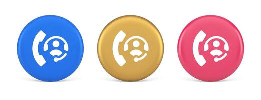 Emergency call helpline assistance button customer support service 3d realistic circle icon vector