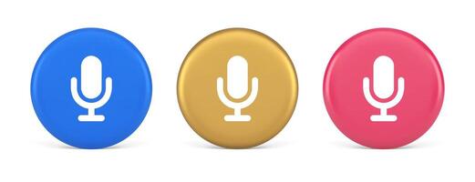 Microphone voice sound recording broadcasting button web app media communication 3d circle icon vector
