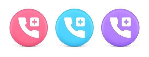 Call phone add emergency hotline service button 3d realistic circle icon vector