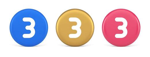 Three number button internet communication texting message character 3d realistic circle icon vector