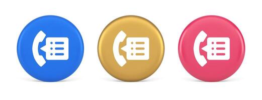 Phonebook handset important contact list info button phone call communication 3d circle icon vector