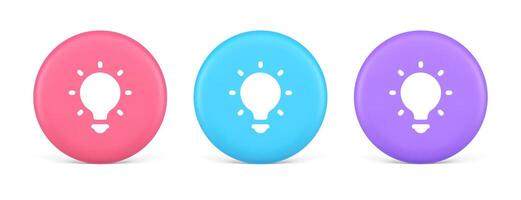 Light bulb illuminated innovation idea button brainstorming creative solution 3d circle icon vector