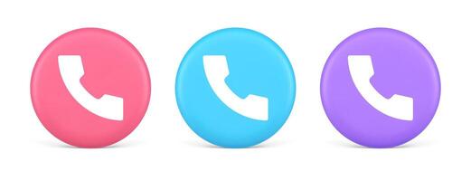Helpline hotline call center phone handset button 3d realistic circle icon vector