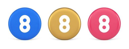 Eight number button mathematic counting calculator web application 3d realistic circle icon vector