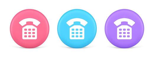 Phone customer support call contact connect button retro telephone handset 3d realistic circle icon vector