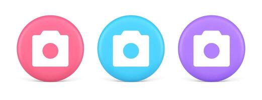 Photo camera multimedia content creation button optical lens zoom device 3d circle icon vector
