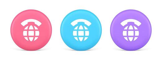 Global communication internet call connection button planet with handset 3d realistic circle icon vector