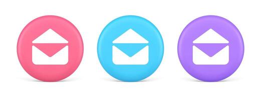 Email open envelope letter received incoming message button 3d realistic circle icon vector
