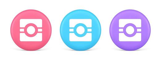Camera photo application button multimedia photograph service 3d realistic circle icon vector