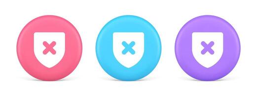 Decline shield button cross mark wrong unsend defense virtual guard 3d realistic circle icon vector