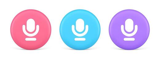 Microphone sound live recording button web app design radio music broadcasting 3d circle icon vector