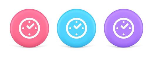 Watch time control button alarm clock deadline checking web app design 3d realistic circle icon vector