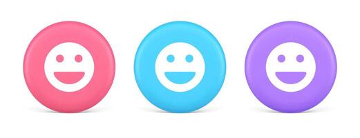 Smiley emotcircle icon comic face emoji button laughing social network reaction happy 3d circle icon vector