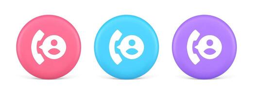 Phone contact call helpdesk customer support button telephone talk service 3d realistic circle icon vector