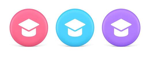 Graduation cap academic education e learning button wisdom knowledge 3d realistic circle icon vector