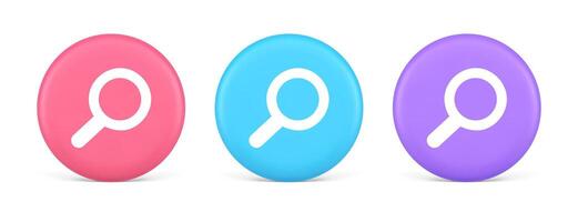 Browsing internet searching button magnifying glass analyzing information 3d realistic circle icon vector