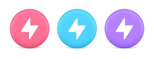 Charge power lightning button electricity thunderbolt arrow 3d realistic circle icon vector