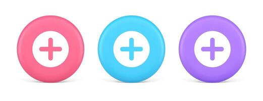 Plus add button mathematical addition symbol 3d realistic circle icon vector