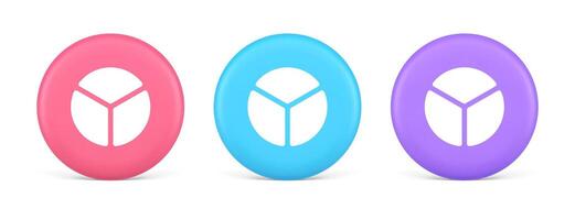 Chart pie three section button financial presentation business analyzing web app 3d circle icon vector