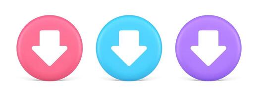 Arrow down button keyboard navigation pointer cyberspace downloading web app 3d circle icon vector