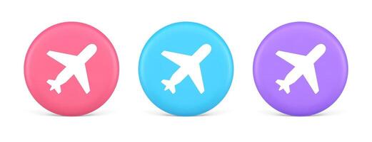 Airplane plane travel button flying vehicle commercial jet navigation 3d realistic circle icon vector