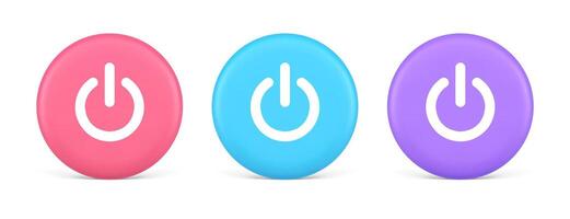Shutdown turn on off button energy switch power start stop web app design 3d realistic circle icon vector