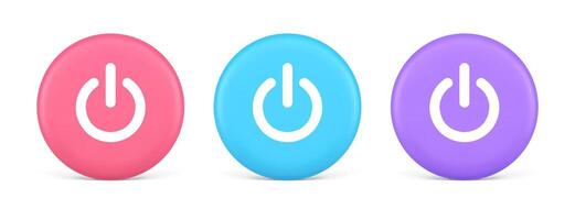 Shutdown turn on off button energy switch power start stop web app design 3d realistic circle icon vector