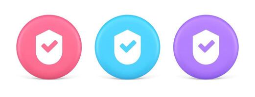 Done checkmark shield button success protection approved password web app 3d realistic circle icon vector